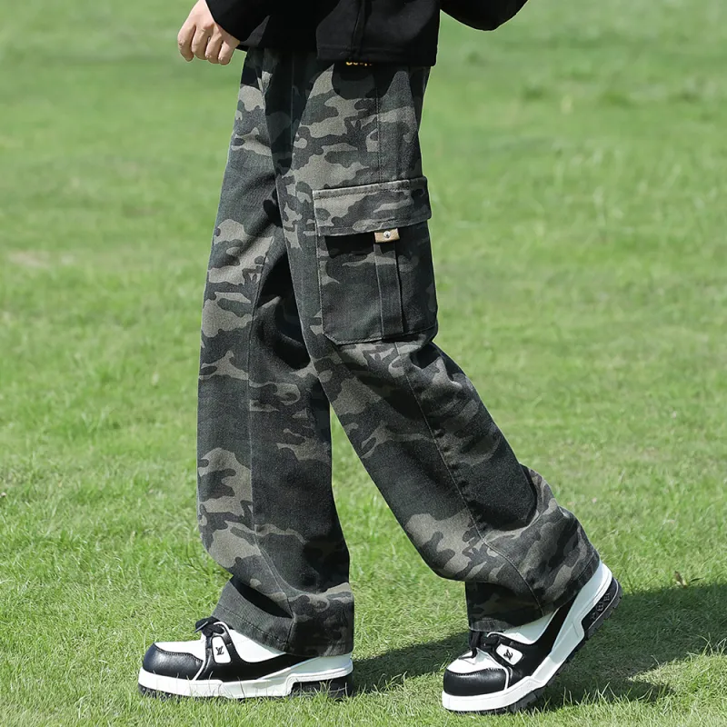 Jeep Cargo Pants Unisex Camouflage Gray-5