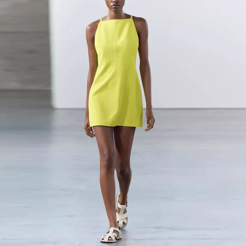 ZARA ZW Series Sleeveless Dress Women's Yellow-2