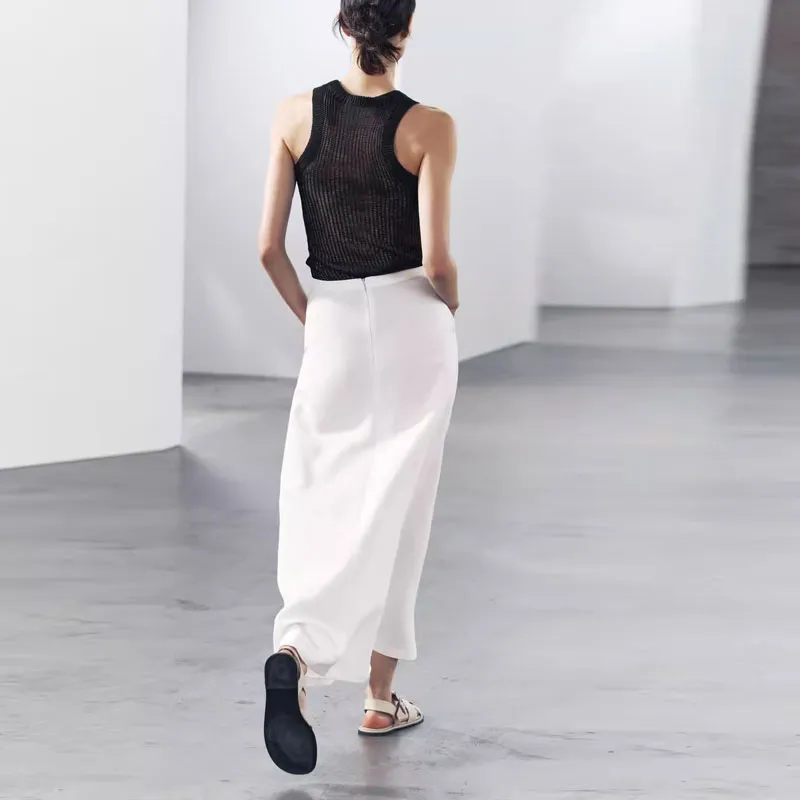 ZARA ZW Series Casual Long Skirts Women's White-4