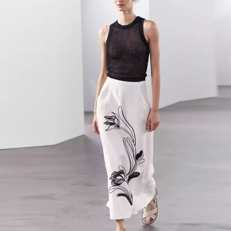 ZARA ZW Series Casual Long Skirts Women's White-3