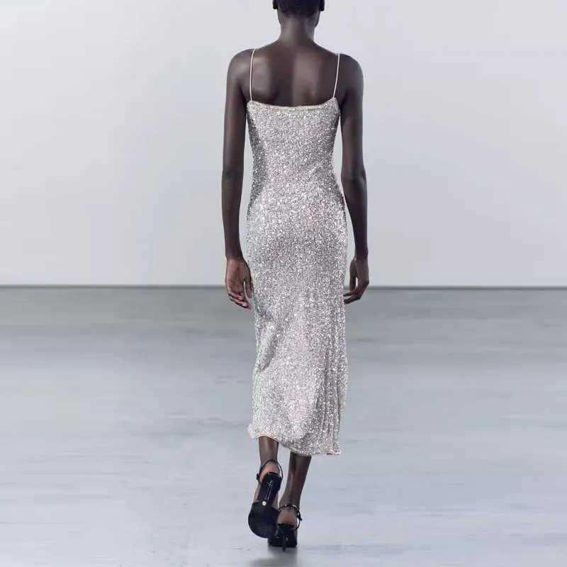 ZARA Slip Dresses Women's Silver-3