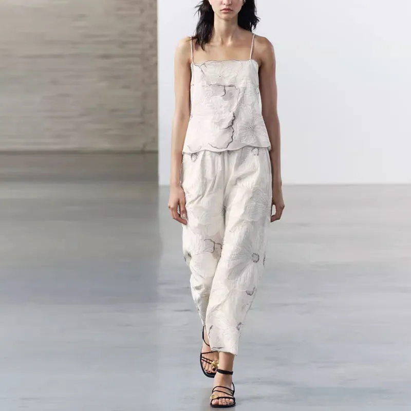 ZARA ZW Series Casual Pants Women's Frosted White-2