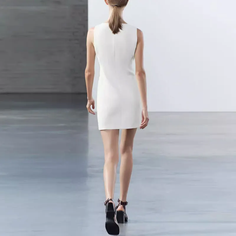 ZARA ZW Series Sleeveless Dress Women's White-3