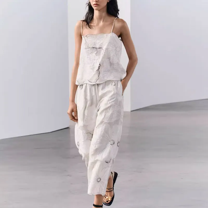 ZARA ZW Series Casual Pants Women's Frosted White-4
