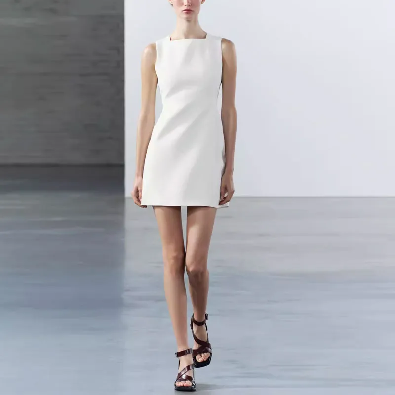 ZARA ZW Series Sleeveless Dress Women's White-2