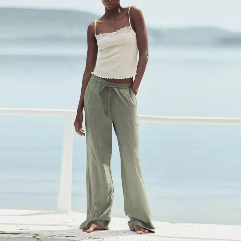 ZARA Casual Pants Women's Lake Green-2