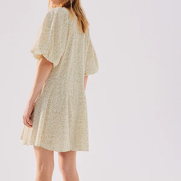 H&M Short Sleeved Dress Women's White/Yellow Floral-1