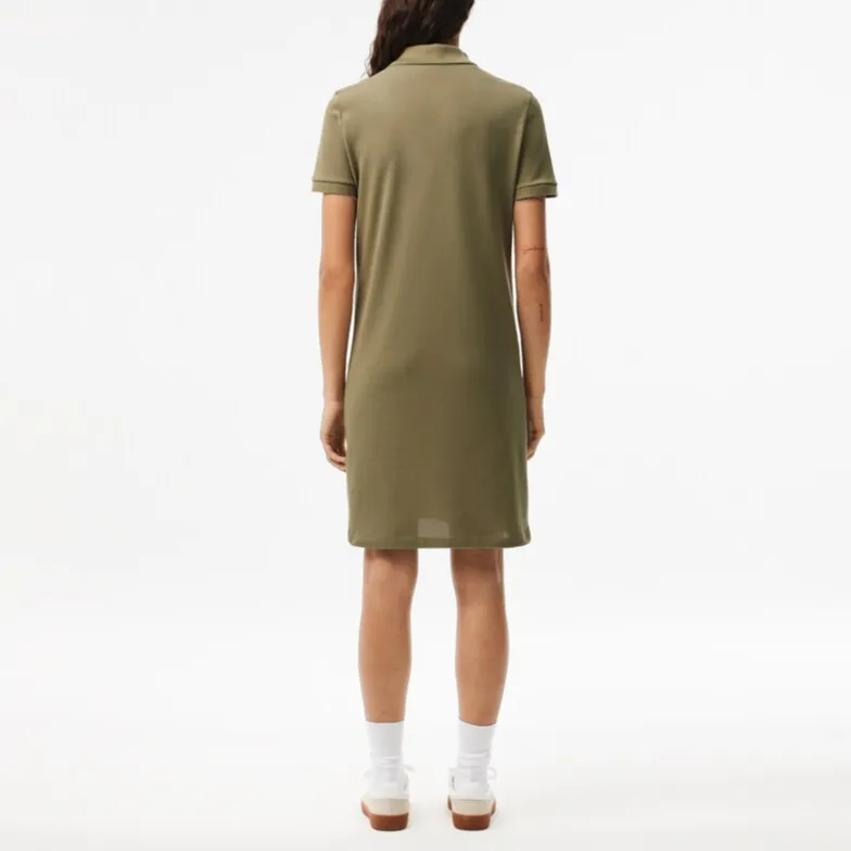 LACOSTE Short Sleeved Dress Women's Khaki Green-2