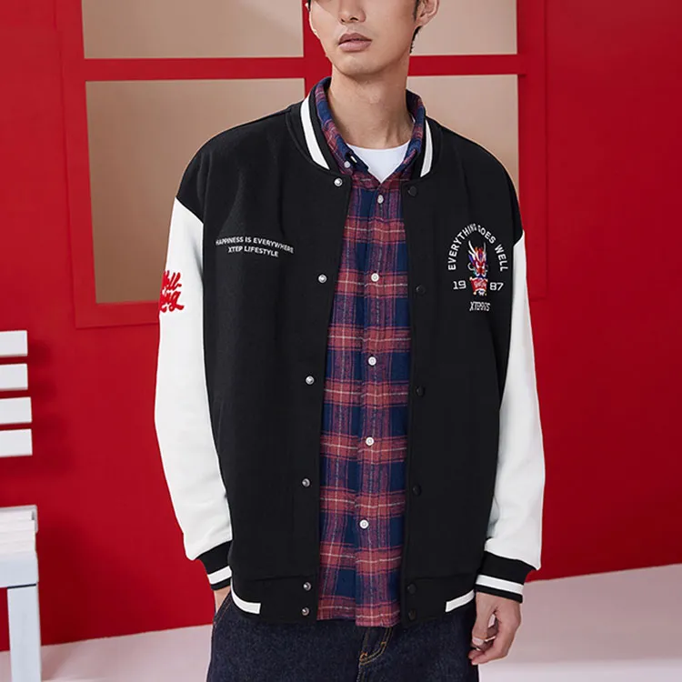 XTEP Baseball Jacket Men's Jet Black/Cotton White-2