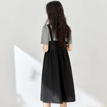 Mo Han Yi Mei Short Sleeved Dresses Women's Black Gray Color