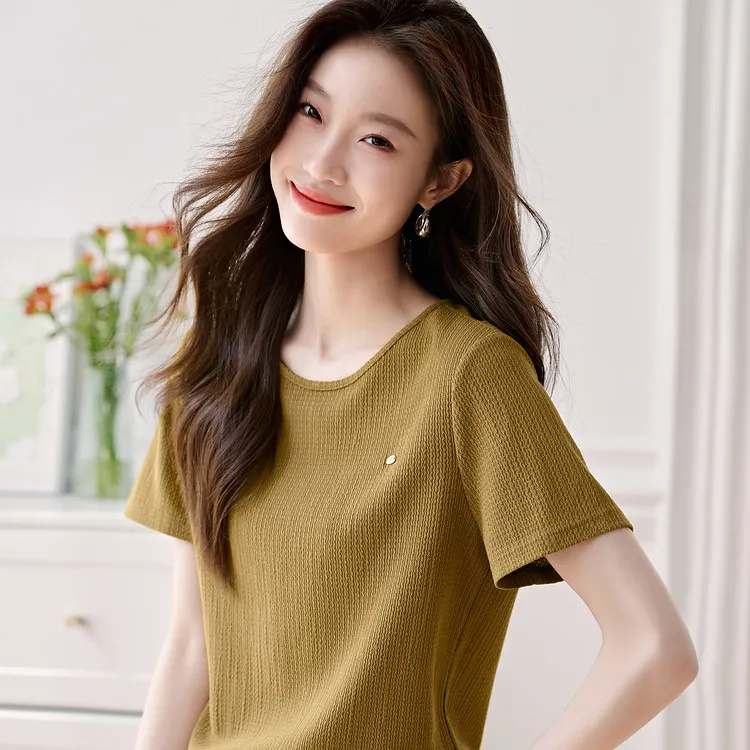 Mo Han Yi Mei Regular T Shirt Women's Yellow Green-2