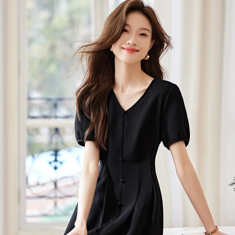 Mo Han Yi Mei Short Sleeved Dresses Women's Black-2
