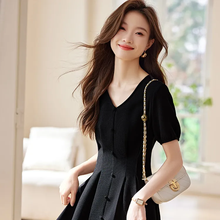 Mo Han Yi Mei Short Sleeved Dresses Women's Black-1