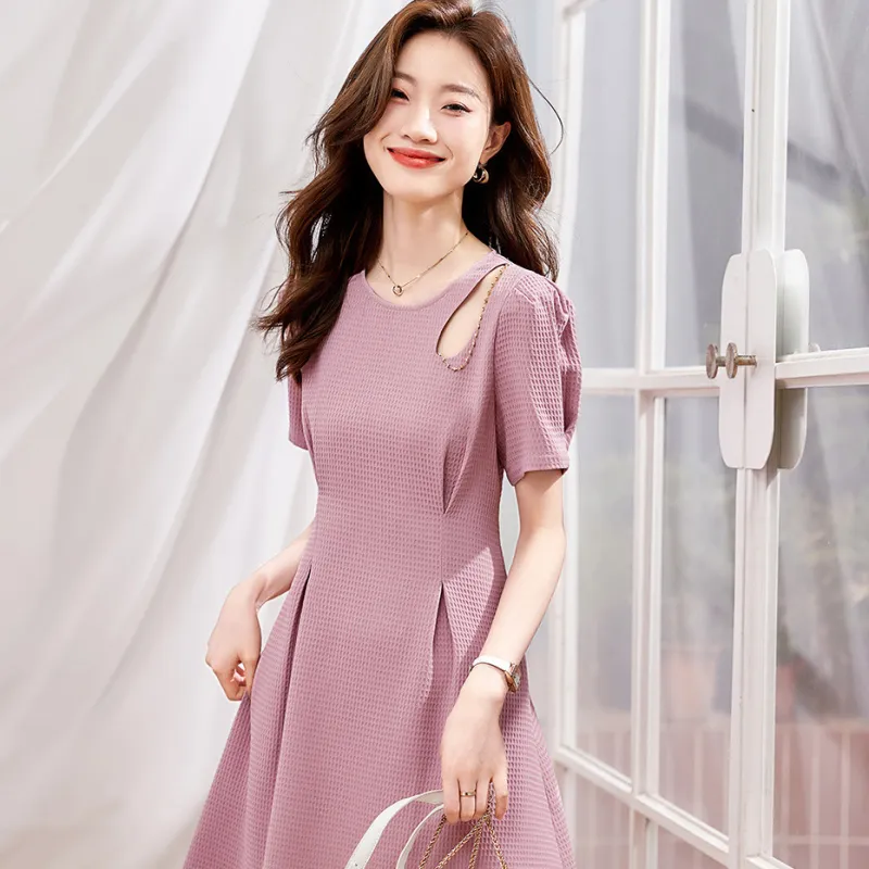 Mo Han Yi Mei Short Sleeved Dresses Women's Pink-1