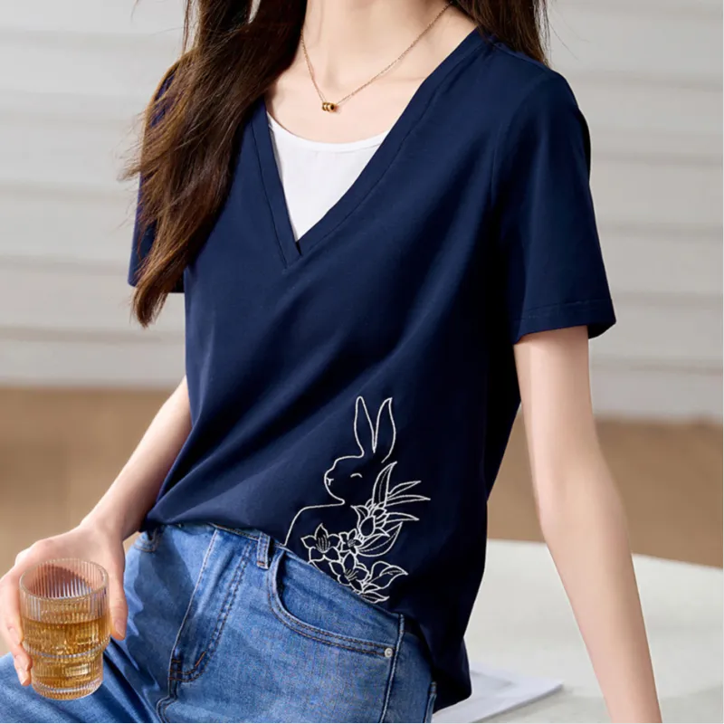 Mo Han Yi Mei T Shirt Women's Navy Blue-1