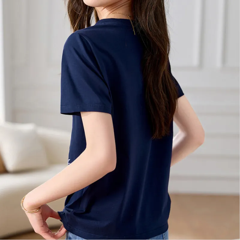 Mo Han Yi Mei T Shirt Women's Navy Blue-2