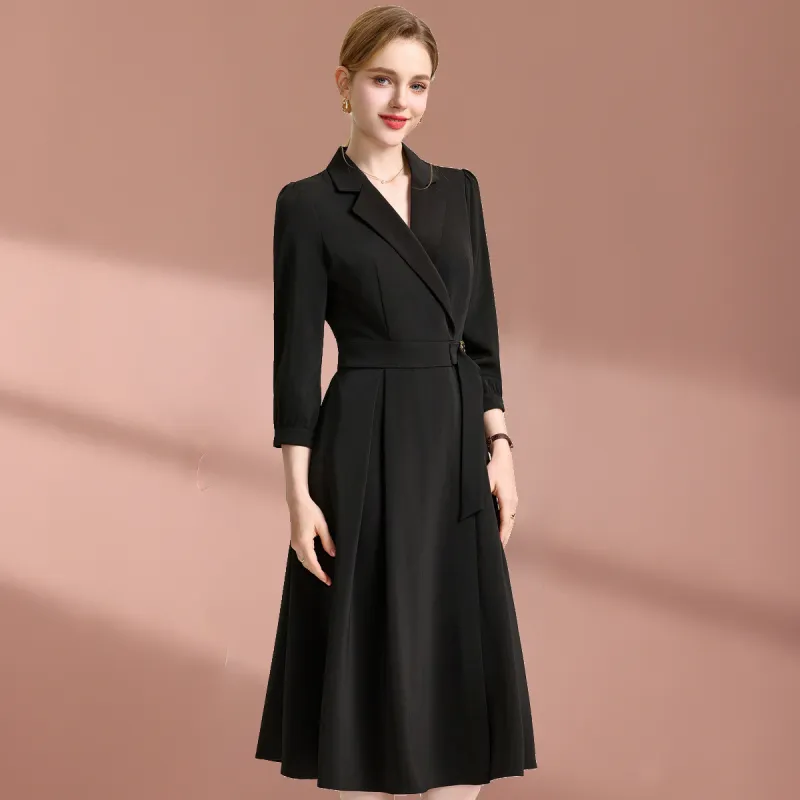 FENHONGMALI Long Sleeved Dress Women's Black-1