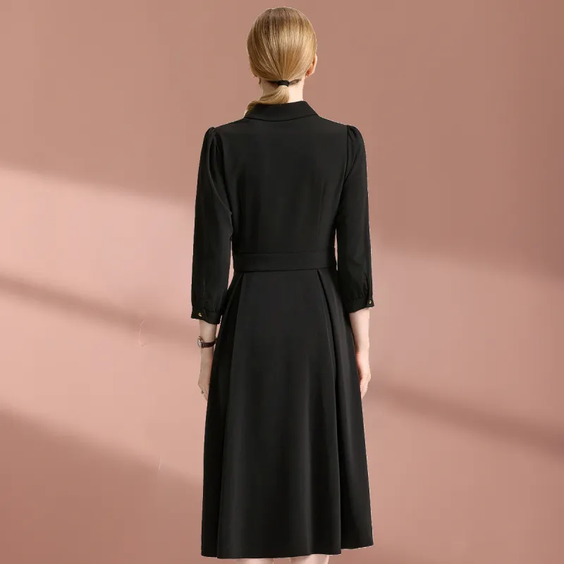 FENHONGMALI Long Sleeved Dress Women's Black-3