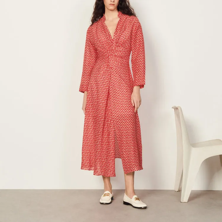 Sandro Long Sleeved Dress Women's Red-1