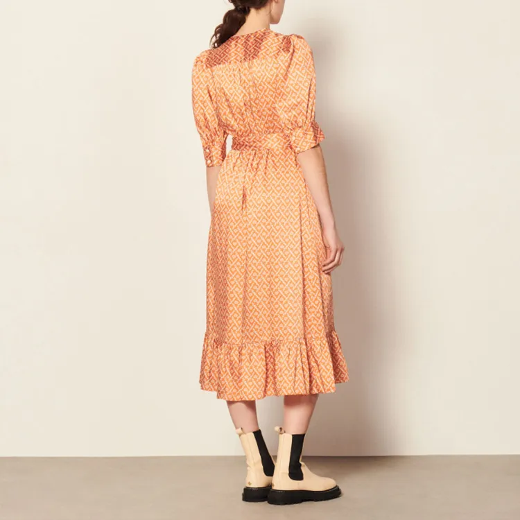 Sandro Short Sleeved Dress Women's Apricot Yellow-2