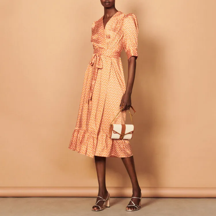 Sandro Short Sleeved Dress Women's Apricot Yellow-1