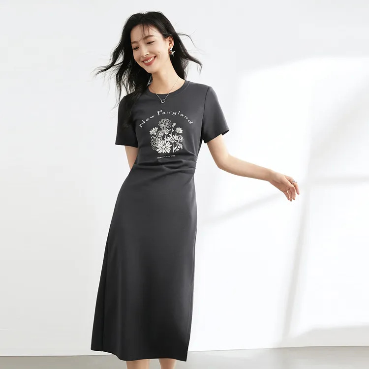 Mo Han Yi Mei Short Sleeved Dresses Women's Gray-1