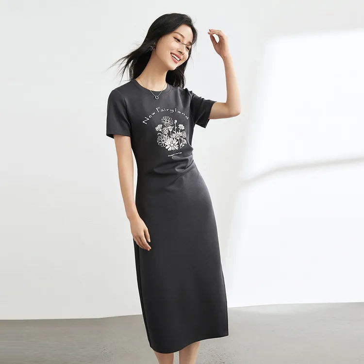 Mo Han Yi Mei Short Sleeved Dresses Women's Gray-3