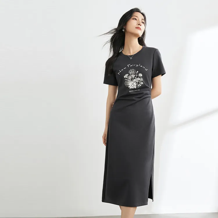 Mo Han Yi Mei Short Sleeved Dresses Women's Gray-2