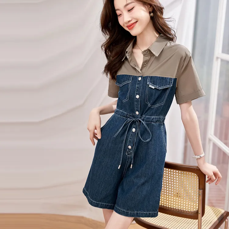 Mo Han Yi Mei Jumpsuit Women's Denim Blue+Khaki-1