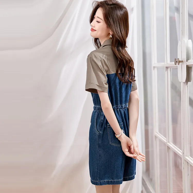 Mo Han Yi Mei Jumpsuit Women's Denim Blue+Khaki-2