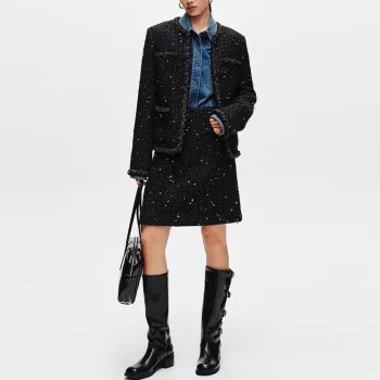 Roselingling Casual Short Skirts Women's Shimmering Silver Scales Black