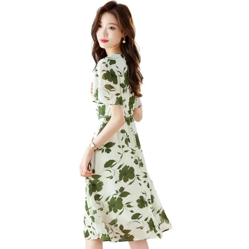 PLANE DRIFT Short Sleeved Dresses Women's White With Green Floral-3