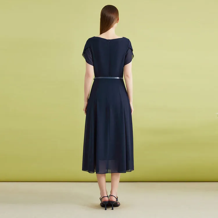 Yiner SS24 Short Sleeved Dresses Women's Navy Blue-2