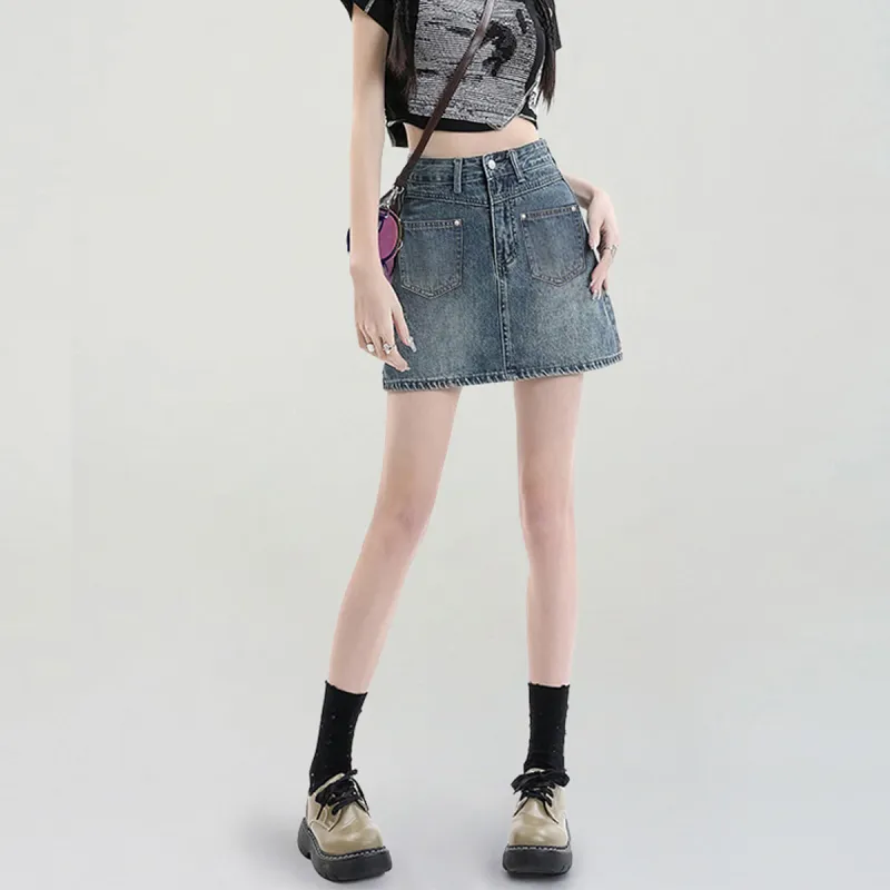 Weixi Denim Short Skirts Women's Blue-6