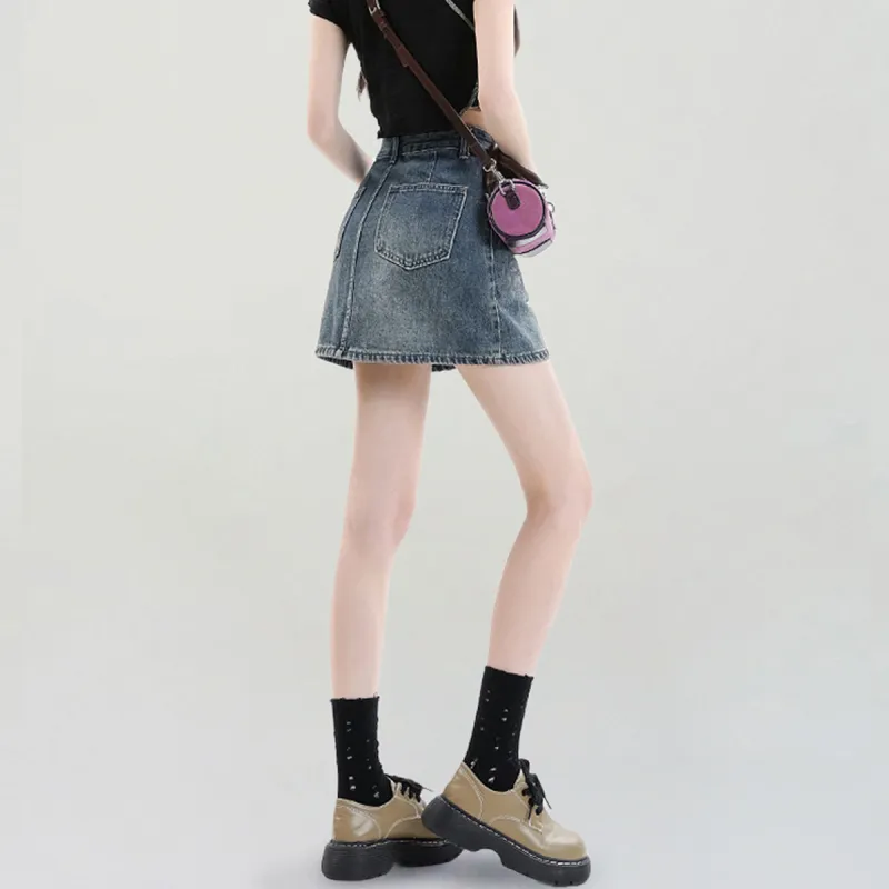 Weixi Denim Short Skirts Women's Blue-9
