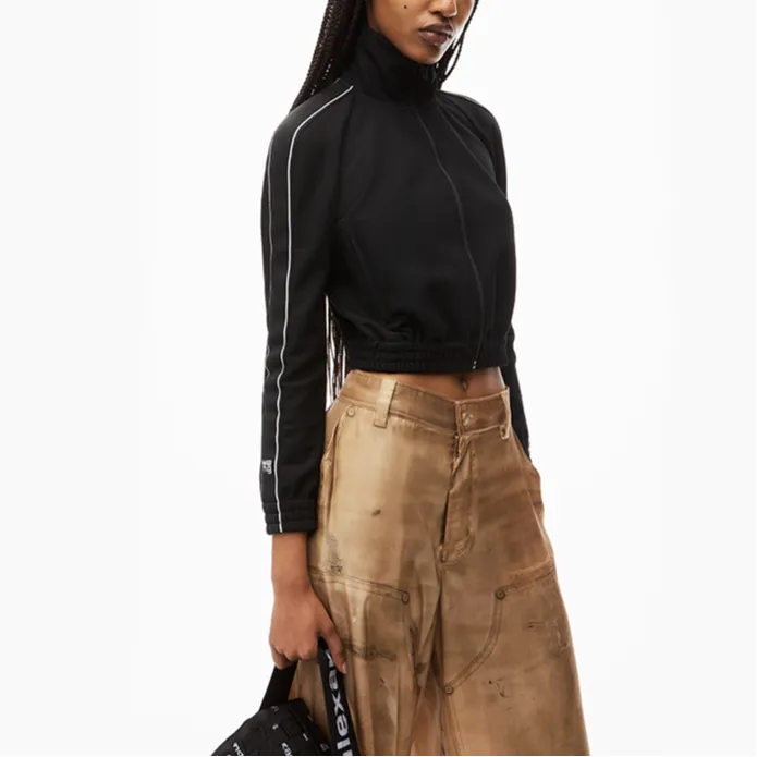 T By Alexander Wang Cropped Logo Webbing Tape Track Jacket Black-4