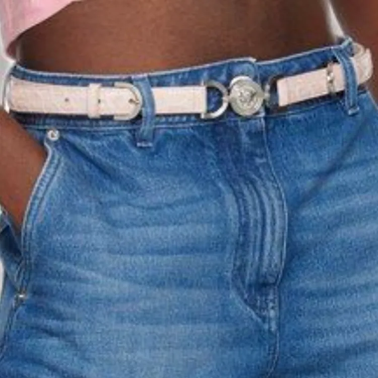 VERSACE Logo Identification Calfskin Leather Belts Women's Pink Width: 2CM-3