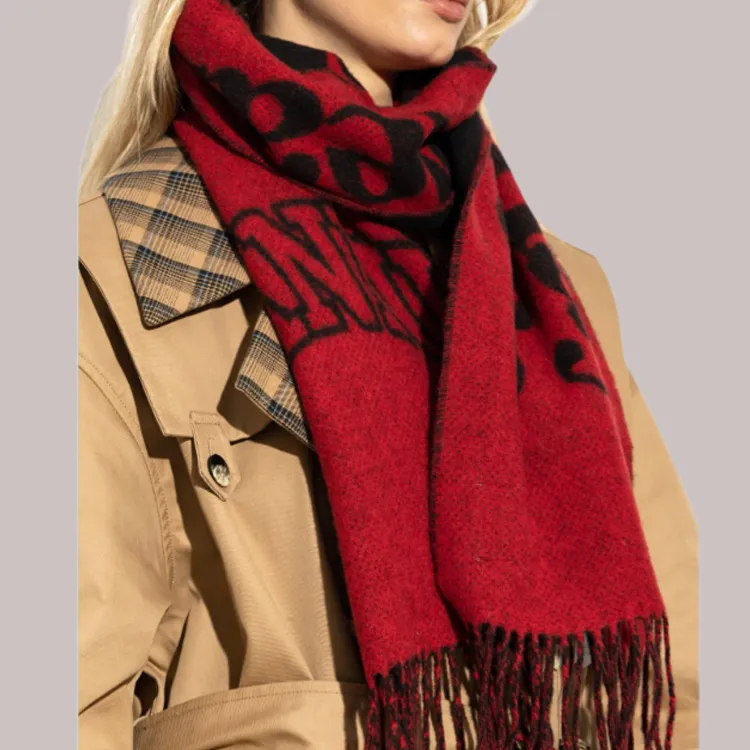 GANNI Logo Detailed Fringed Scarf-3