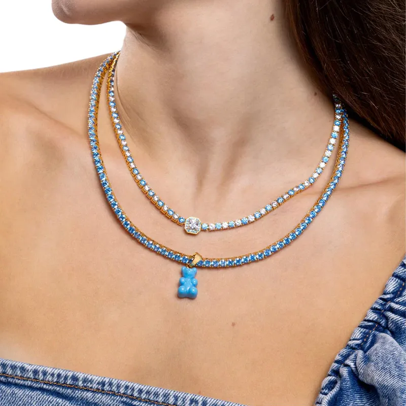 Crystal Haze 18K Gold-Plated Brass Cubic Zircon Necklaces Women's Blue-2