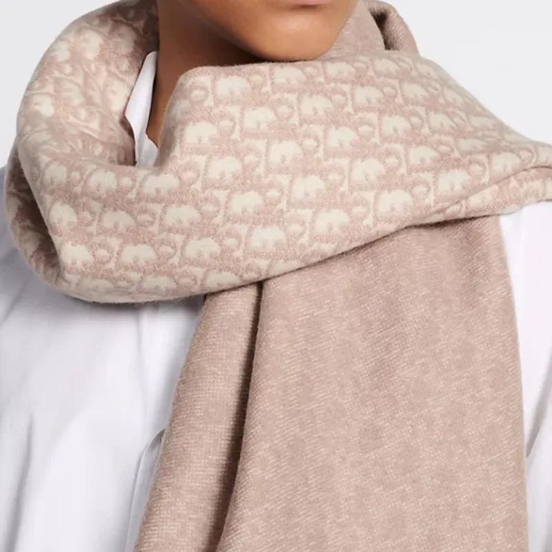 DIOR Cashmere Knit Scarves Women's Beige-3