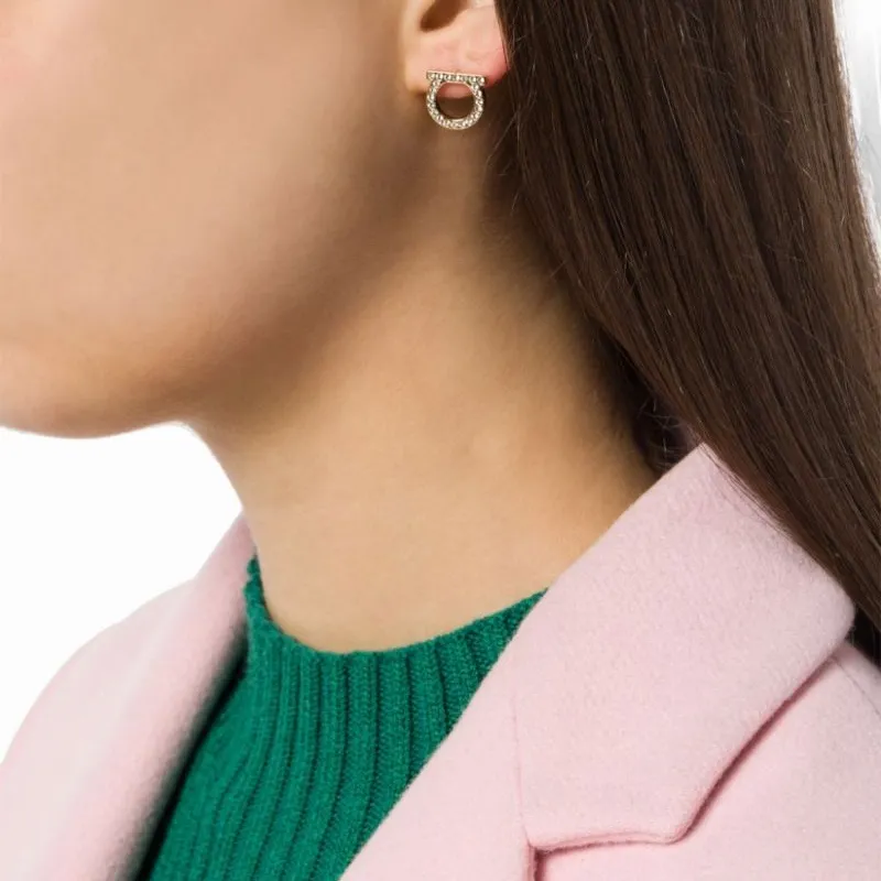 FERRAGAMO Brass Crystal Glass Stud Earrings Women's Gold-3
