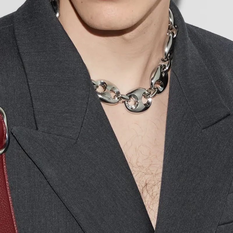 GUCCI Palladium Plated Metal Necklaces Men's Silver-3