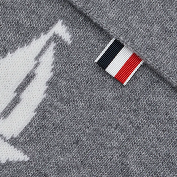 THOM BROWNE· Sheep Wool, Merino Wool Knit Scarves Unisex Gray-2