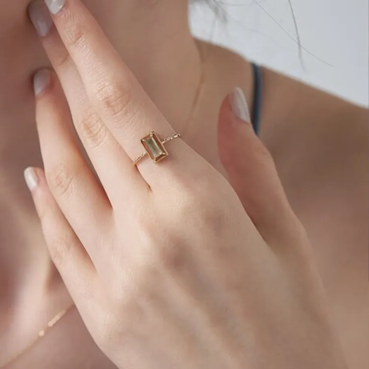 Ete K10 Gold Labradorite White Topaz Rings Women's Gold-3