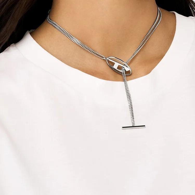 DIESEL Oval D-plaque Necklace-1