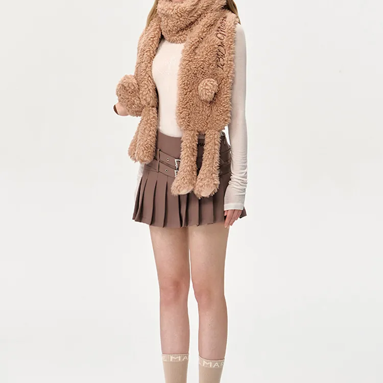 13 DEMARZO Polyester Knit Scarves Unisex Ecru/Beige Brown-7