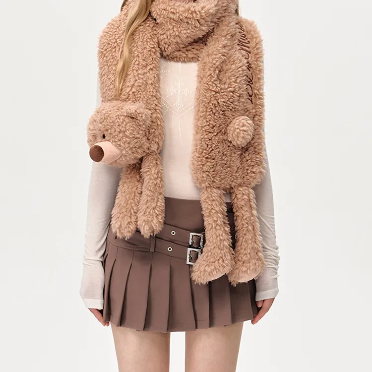 13 DEMARZO Polyester Knit Scarves Unisex Ecru/Beige Brown-6