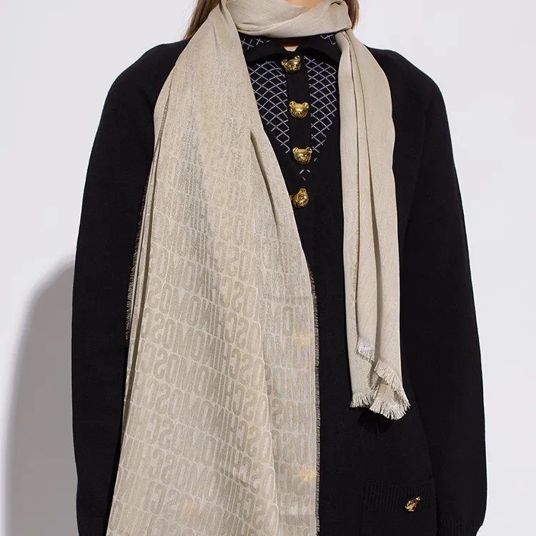 MOSCHINO Cotton, Modal Knit Scarves Women's Beige-2