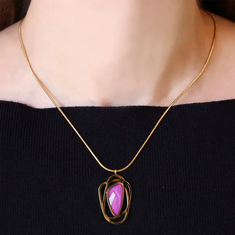 ANARTXY Surgical Steel Acrylic Necklaces Unisex Pink-2