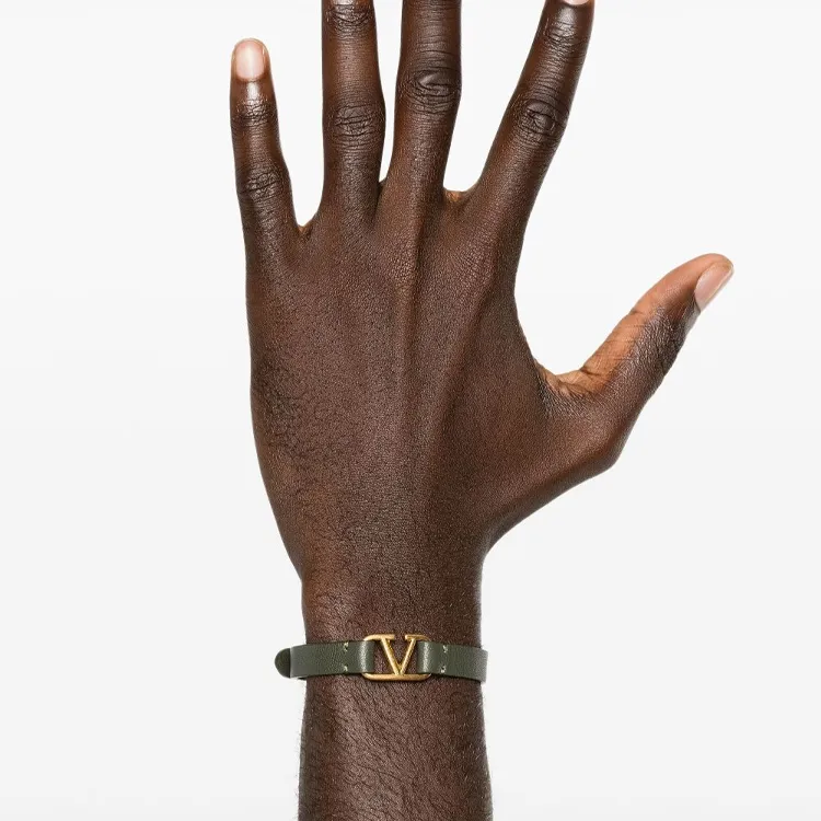 Valentino Calfskin Metal Gold Plated Wristbands Men's Black-2